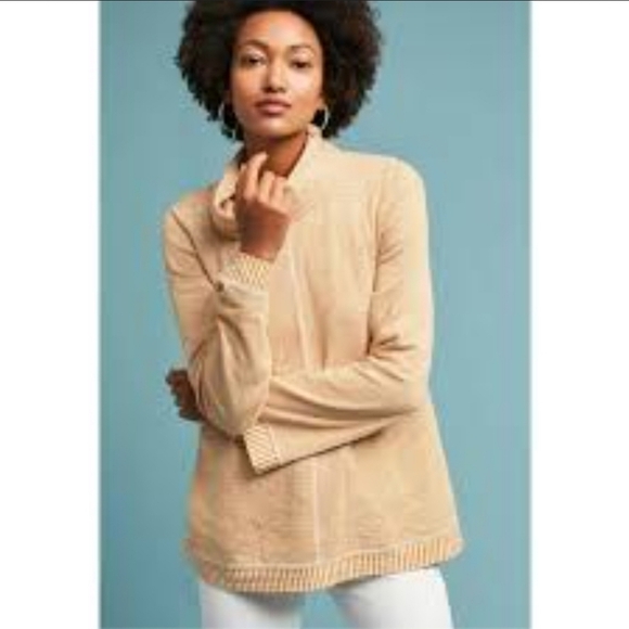 Anthropologie Maeve Mustard Striped Cowl Neck Sweater Sz M - Picture 1 of 6